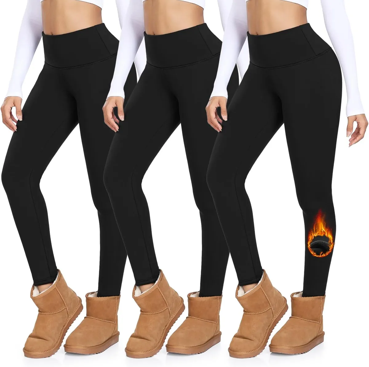 MOREFEEL 3 Pack Thermal Fleece Lined Leggings Women