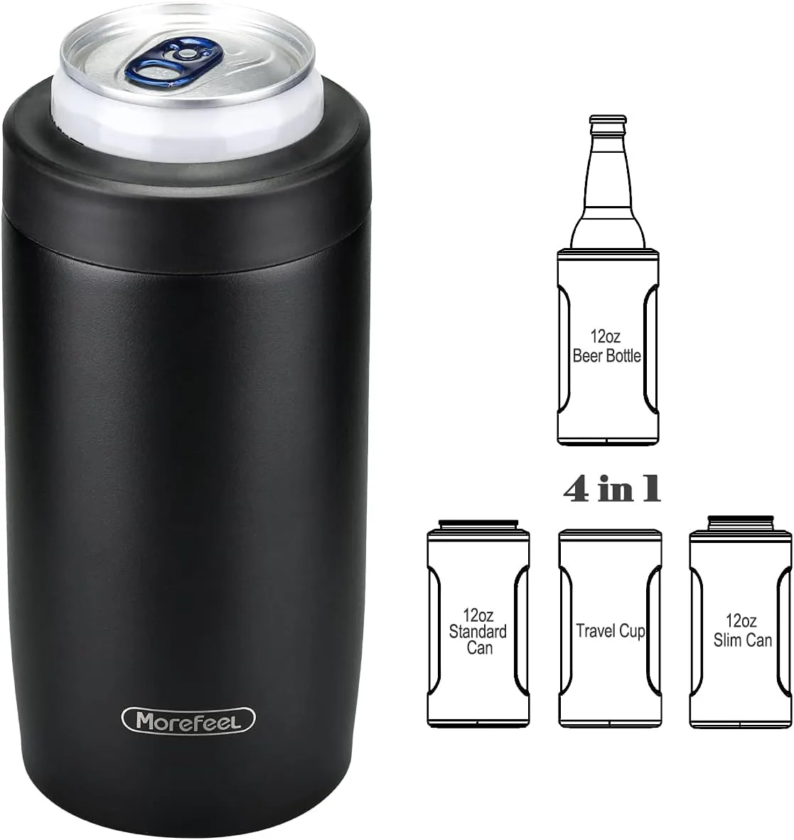 Morefeel 4-in-1 Insulated Can Cooler for 12 oz Cans & Bottles